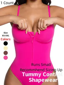 Women's Seamless Compression Underwear Shapewear Bodysuit, Front Zipper Design, Tummy Control Thong Style, Comfortable Fit for All Seasons, High Compression Bodysuit