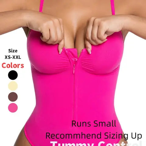 Women's Seamless Compression Tummy Tuck Underwear Shapewear Bodysuit, Front Zipper Design, Tummy Control Thong Style, Comfortable Fit for All Seasons, High Compression Bodysuit