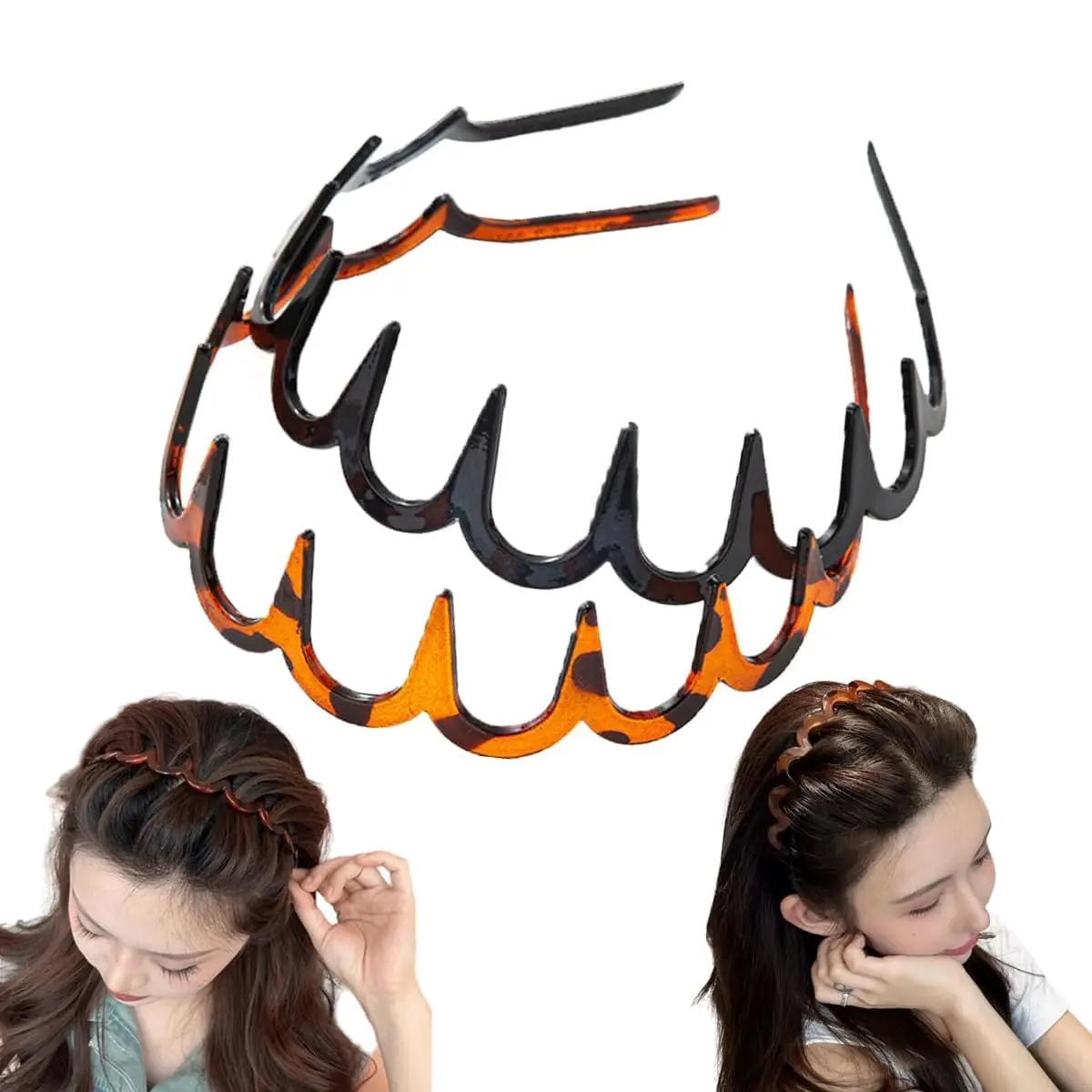 Zig Korean Headbands for Women and Men - Plastic Wavy Hair Band with  Comb - Hair Accessories for  Washing  Care Makeup Hair Holder Everyday Use Q/X1 (Black and Brown)