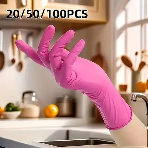 20/50pcs Pink Disposable PVC Gloves, Non Medical Gloves, Kitchen Cleaning, Household Tools, Clean Products, One-Use Gloves for Home Use, Work Gloves