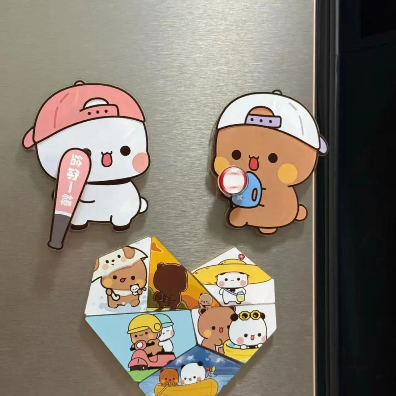 Bubu And Dudu Rotating Refrigerator Magnets Panda Yier Bubu Couple Fridge Magnet Blackboard And Whiteboard Photo Message Magnet