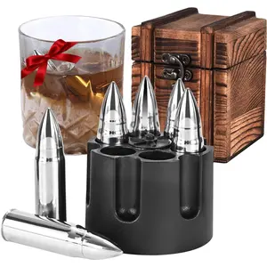 Mens Gifts | Revolver Whiskey Stones Gift Set | 6 Pcs Reusable Ice Cubes | Cool Bourbon Gifts for Dad Husband pasta straw silicone cover