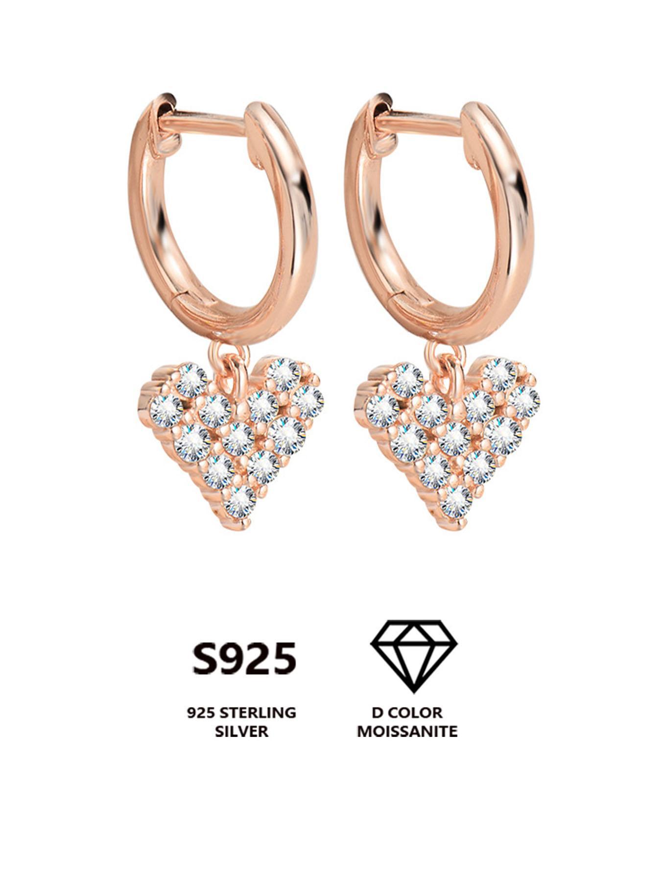 S925 Sterling Silver Heart Shaped Artificial Moissanite Decor Earrings, Elegant Jewelry for Women for Party, Daily Clothing Decor, Trendy All-match & Exquisite Jewelry for Gift, Valentine's Day, Gift