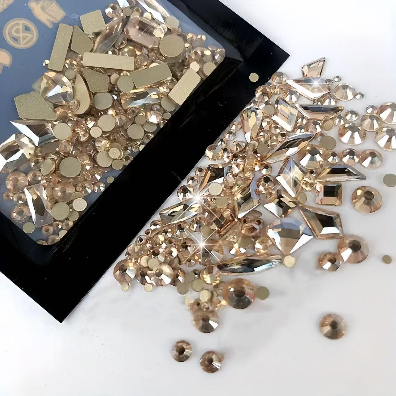 Rhinestone Nail Art Decoration, Glitter Rhinestones, 300pcs/bag Flatback Round Rhinestone & Flatback Odd Shaped Large Cubic Zirconia, Nail Art Accessories