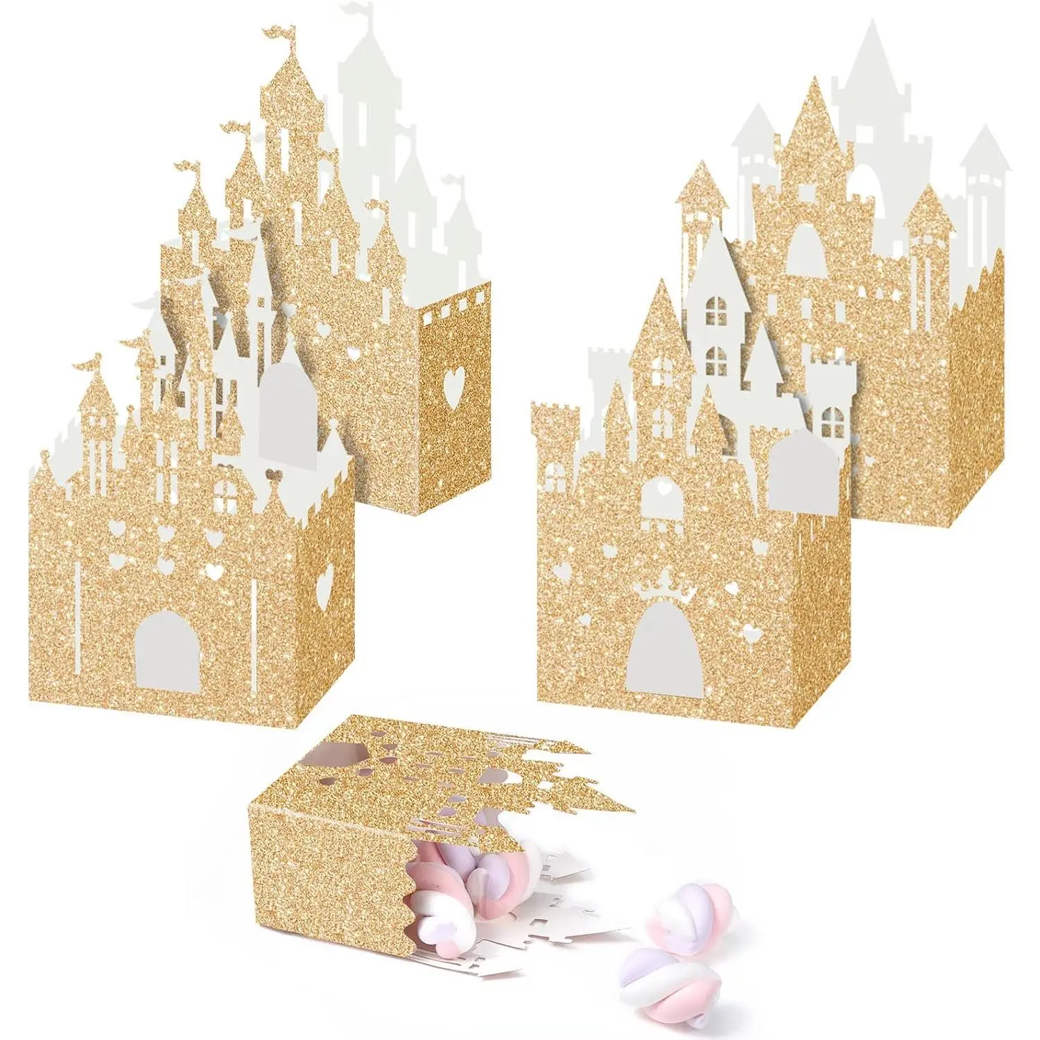 24 count Princess Castle Candy Boxes Glitter Princess Castle Party Decorations Birthday Favor Boxes for Wedding Birthday Party Supplies()