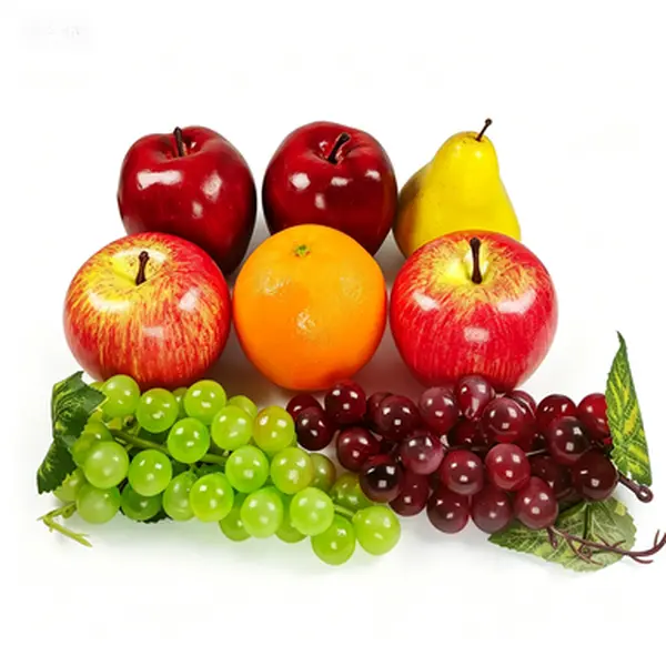Fake Fruit Decor Set, Faux Fruit Bowl Mix for Home Kitchen Shelf Styling, Artificial Fruit Arrangement with Apple Pear Grape Orange, Lifelike Simulation Fruit for Christmas Party Photoshoot, 8 Pieces 6 Kinds