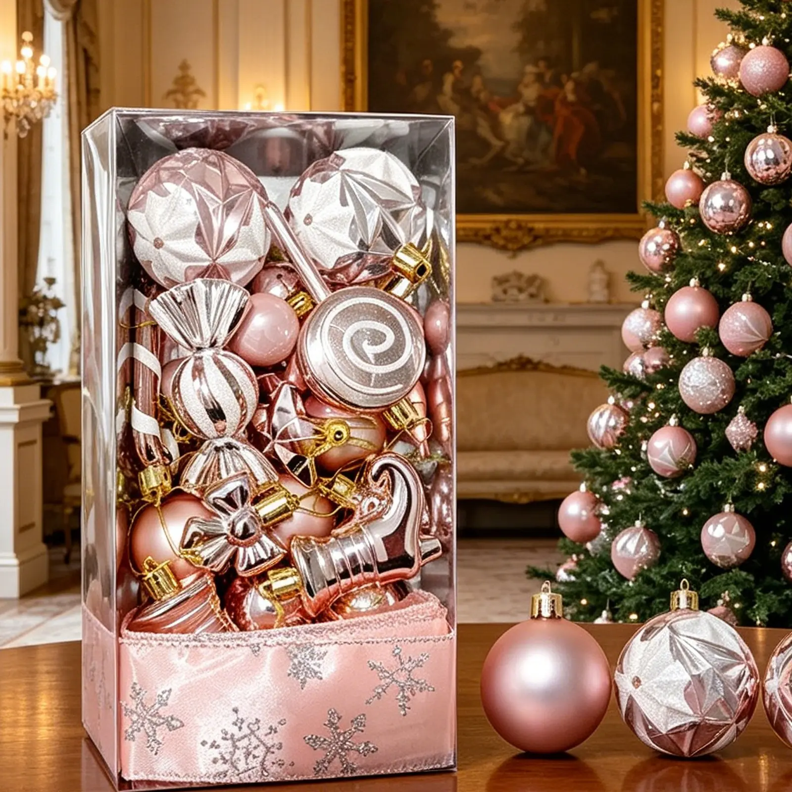 30pcs Christmas Tree Decorations, Ribbon Candy Boots Cane Bow Plastic Balls, Painted Christmas Ornaments, Festive Holiday Supplies