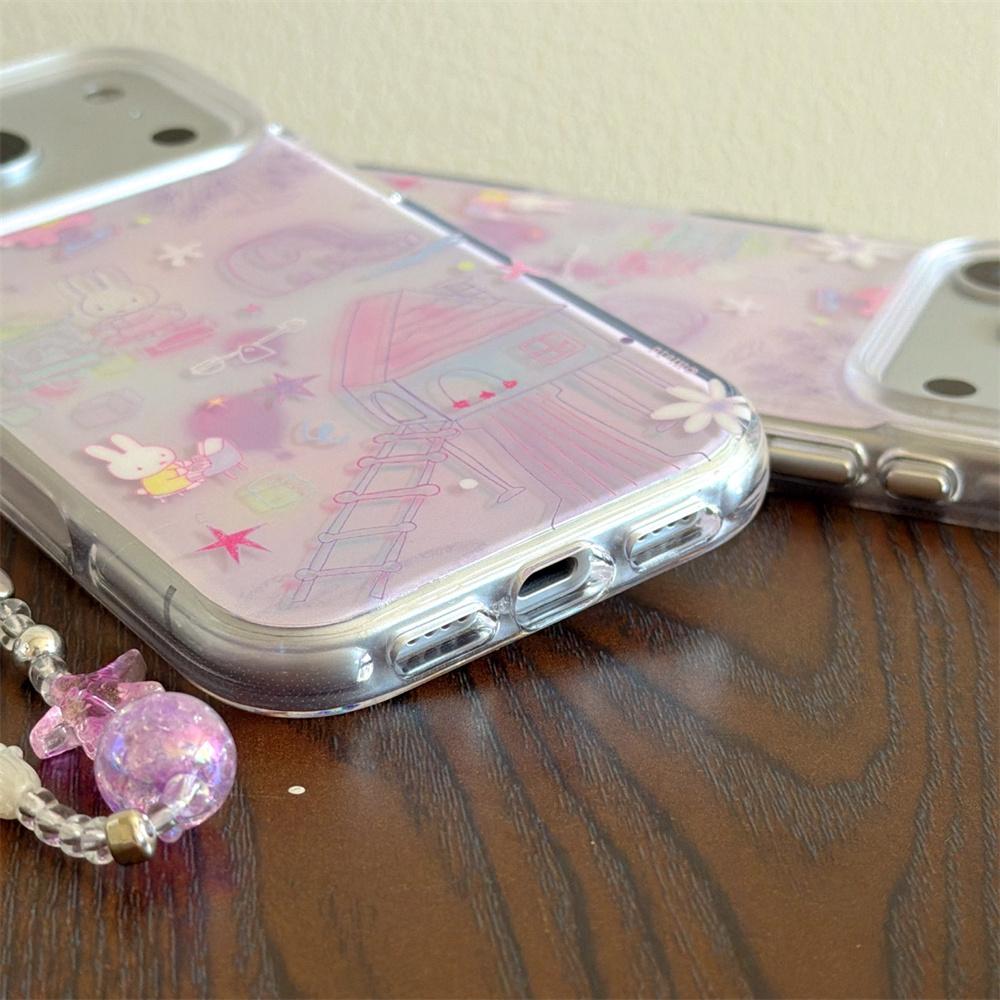 Cute Rabbit phone case With Chain For iPhone 17 16 Pro 13 14 15 Pro Max Korean INS fashion cartoon protective cover For 17 Pro