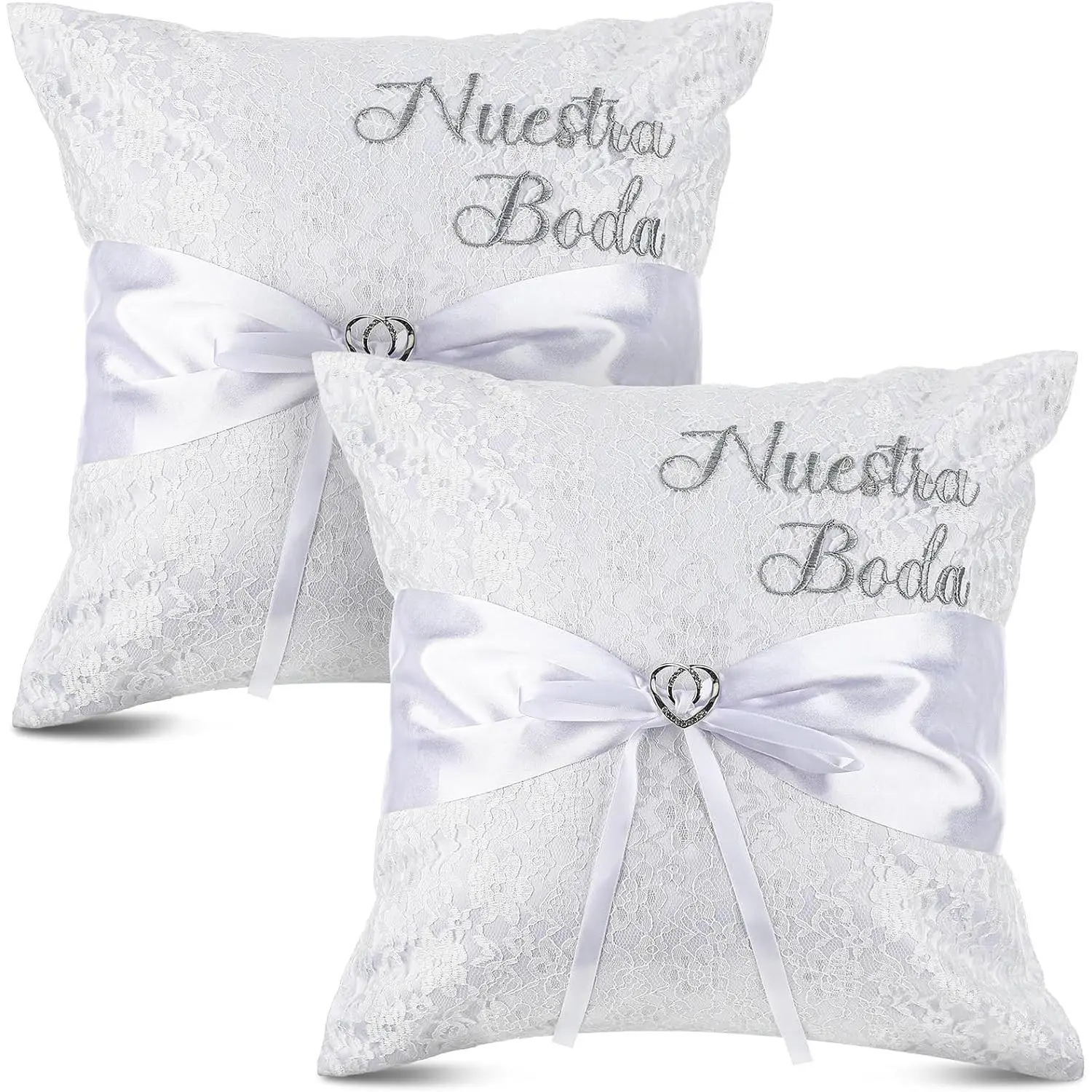 2 count Wedding Embroidered Kneeling Pillows Nuestra Boda 18 x 18 Inch Embroidered Prayer Pillow Satin and Lace Kneeling White/, Cojines para Boda, Decoracion (18",Without Pillow)