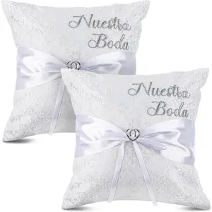 2 count Wedding Embroidered Kneeling Pillows Nuestra Boda 18 x 18 Inch Embroidered Prayer Pillow Satin and Lace Kneeling White/, Cojines para Boda, Decoracion (18",Without Pillow)