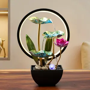 Three-Layer Desktop Wealth Attracting Lotus Water Flow Ornament, Indoor Living Room Quiet Water Circulation Sculpture, Moving Home Opening Gift