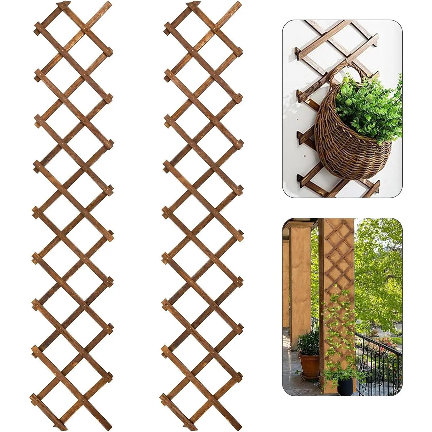2Packs 13x78in Expandable Wood Wall Trellis for Climbing Plants Outdoor - Lattice Panels for Outside Indoor Balcony Patio Garden, Ideal for Ivy, Vines, Clematis, Roses