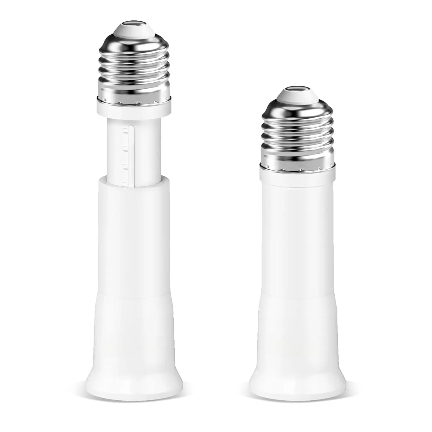 E26 Bulb Socket Extender, Flexible Socket Fan Light Extender, 2-Pack | 3.15-4.13Inch/8-10.5CM Extension Socket 5-Level Extendable, Light Socket Extender for Ceiling Light, 160°C Heat-resistant