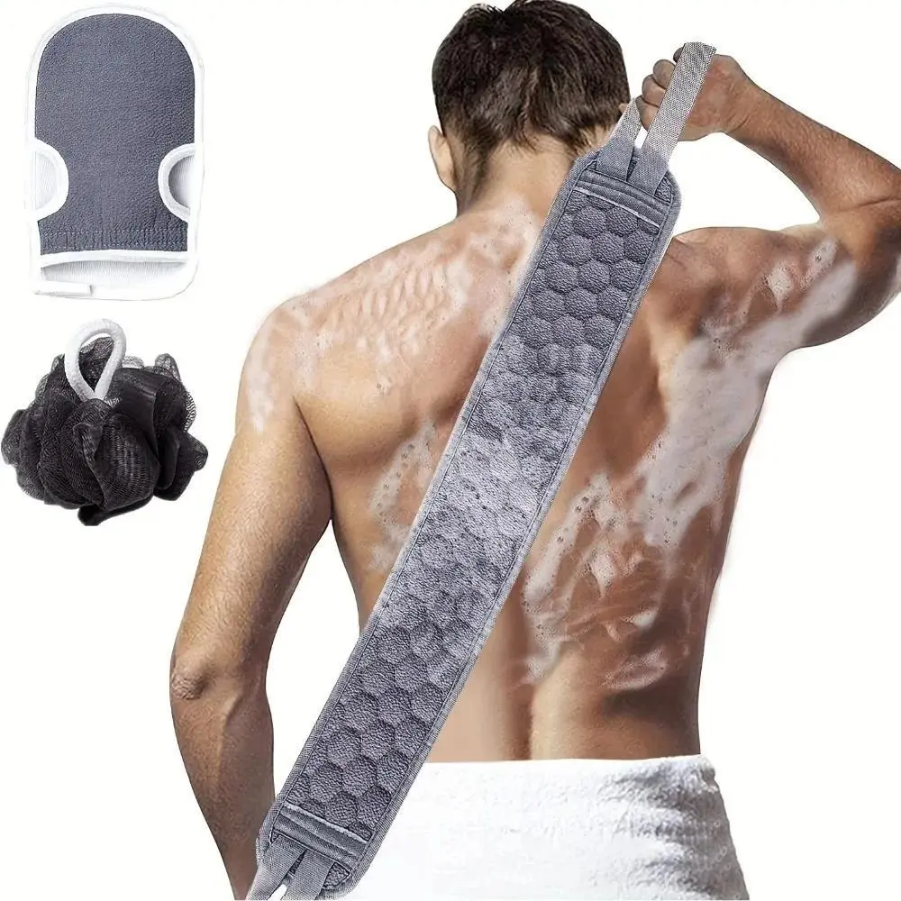 3pcs Exfoliating Body Scrubber Set - Includes Back Scrubber, Bath Glove and Shower Bath Sponge Loofah - Deep Clean and Vitalize