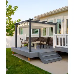 10x10 Ft Aluminum Pergola with Retractable Canopy – Sturdy Metal Frame – Adjustable Sun Shade – Outdoor Gazebo for Patio, Deck, Backyard, Garden