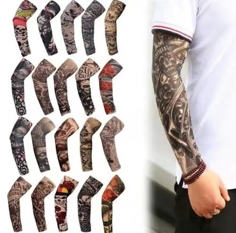 10pcs  Fake Temporary Tattoo Sleeves Slip on Arm Sunscreen Body Art Arm Stockings