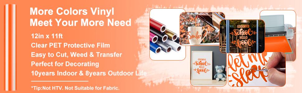 Orange Permanent Vinyl - 12"x11FT Orange Adhesive Vinyl Roll for All Cutting Machine, Permanent Outdoor Vinyl for Decor Sticker, Car Decal, Scrapbooking, Signs, Glossy & Waterproof