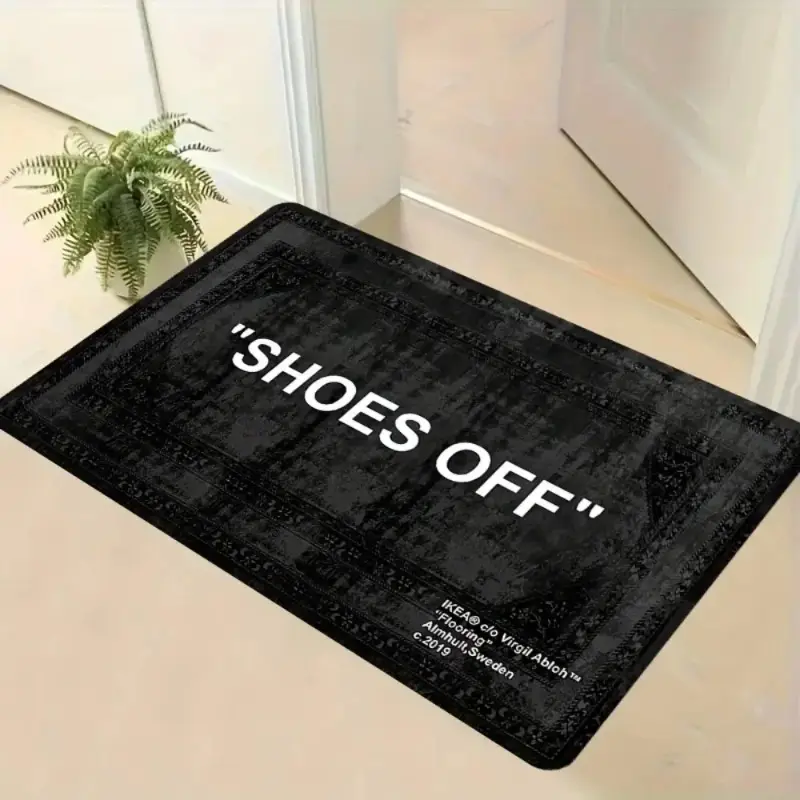 Retro "Shoes Off" Statement Flannel Diatomite Doormat - Funny Doormats with Bold Text, Distressed Print, Anti-Slip Traction, Diatomite Fiber, Durable Indoor Use Entryway Area Welcome Mat for Home Decor