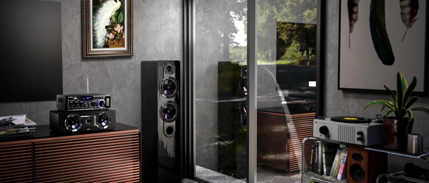 S-288 4 CH Bluetooth 5.0 Home Audio Amplifier, RMS 45Wx4, Max 600W HiFi Stereo Power Amplifier USB, SD, FM Class D Speaker Amp for Home Theater Karaoke, with Power Adapter & Rete Control