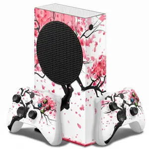 Cherry Blossom, Pastel Pink and Blue Vintage Floral Vinyl Skin Sticker Compatible with Xbox Series S Console, Decal Wrap Cover with 2 Controller Skins (Sticker Only), Gift for Gamers