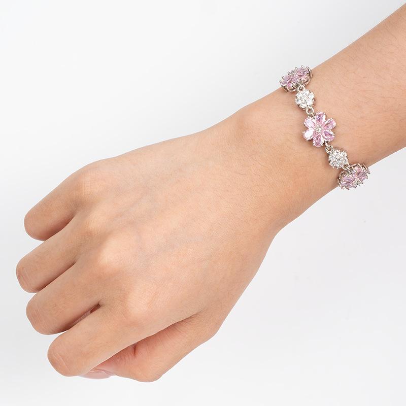 Colorful Flower Cubic Zirconia Bracelet for Women, Dainty Silver Plated Floral Tennis Bracelet, Sparkly Multicolor CZ Statement Jewelry, Perfect Gift for Mom, Sister & Best Friend