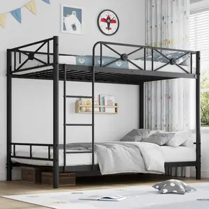Heavy Duty Industrial Twin Over Twin Metal Bunk Bed - Steel Frame, Safety Guard Rails - Space-Saving Loft Design for Kids Bedroom - No Box Spring Needed