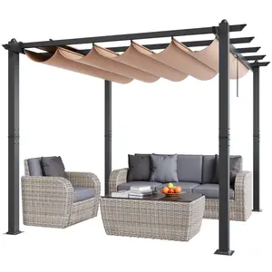 VEVOR 10' x 10' Outdoor Retractable Pergola with Canopy, Aluminum Pergola with Retractable Canopy, Modern Pergola with Sun Shade Canopy for Patios, Gardens, Decks, Backyards (Beige)