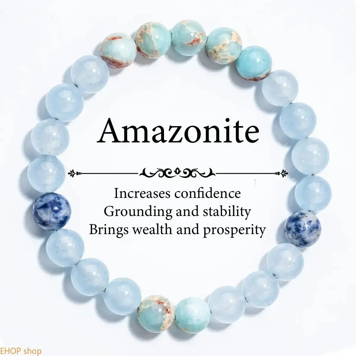 Amazonite & Lapis Lazuli Handcrafted Bead Bracelet - Good Luck & Wealth Crystal Jewelry Gift Lemon Jade