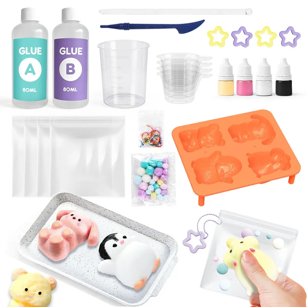 DIY Silicone Stress Relief Kit, Bread Dessert Animal Cat Paw Designs, Creative Handmade Gift Set, Multiple Styles Available
