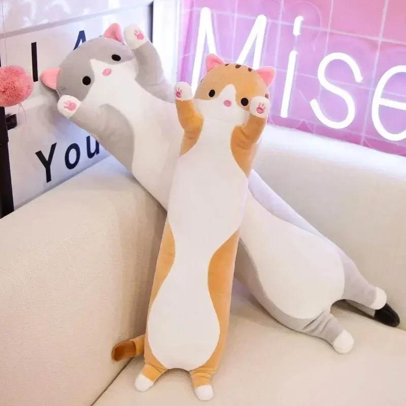 50cm Plush Fabric Cat Pillow - Soft Stuffed Animal Toy for Bed, Sofa Home Decor (Available in Pink, Brown or Grey)