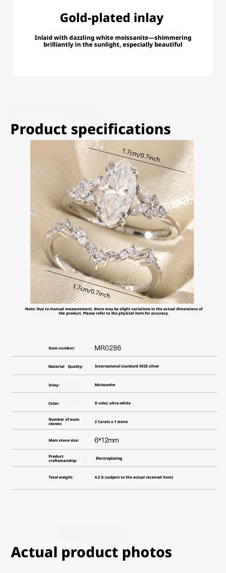 Marquise Cut 2.0CT D VVS1 Color Lab-Created Moissanite Ring S925 Sterling Silver 18K Gold Plated Jewelry for Women Engagement Wedding Lady's Gift Luxury, Light Luxury Fashion High-end Niche Birthday Gift, Exclusively Designed for Ladies