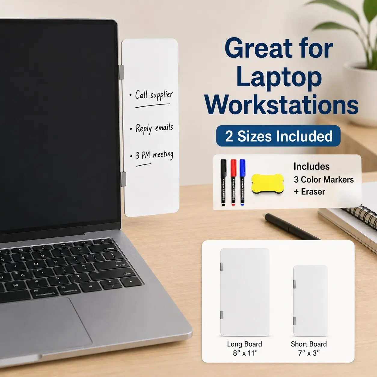 2-Pack Magnetic Monitor Memo Board Set, Reusable Side Whiteboard for Computer Screen, To-Do List Reminder Board with Markers and Eraser