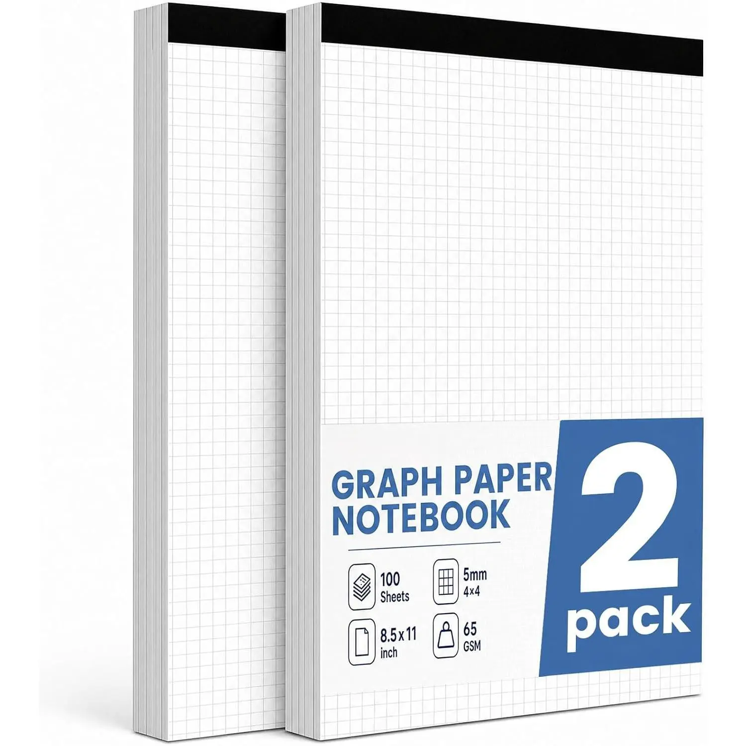 Graph Paper Legal Pad 2-Pack, 8.5"x11", 4x4 Quad Ruled, 100 Sheets