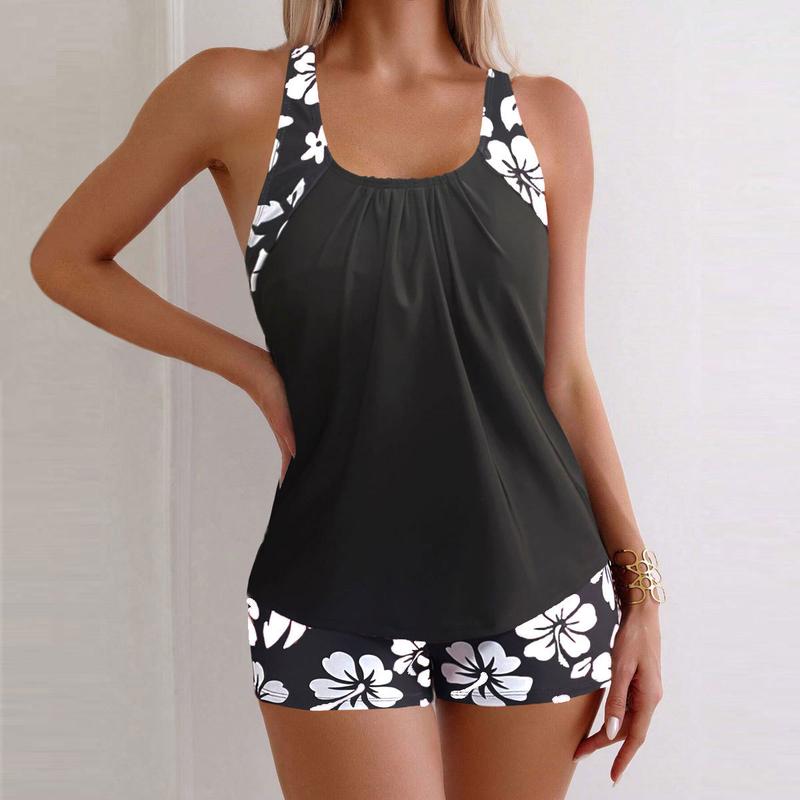 Tankini Swimsuits for Women - 2026 Tummy Control Two Piece Bathing Suit with Sporty Pockets Shorts Blouson Swimwear,short bathing suit bikinis set,bathing suits for the summer
