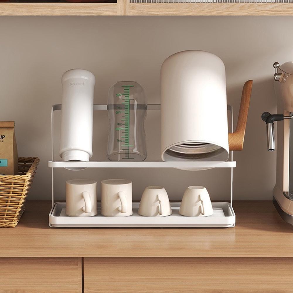 Double Layer Cup Holder Rack, Home Use Water Cup Drainage Stand, Multi-Function Tea Cup Storage Organizer, Space-Saving Design