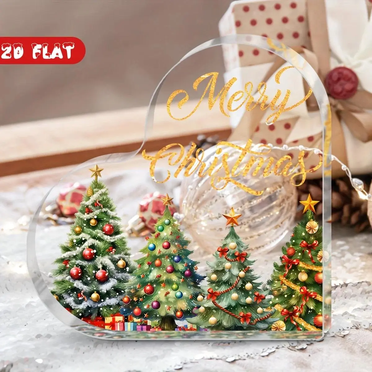 CIFBUY Acrylic Christmas Plaque 2D Flat Merry Christmas Print 4 Painted Trees Desk Decor Holiday Gift Home Entryway Display