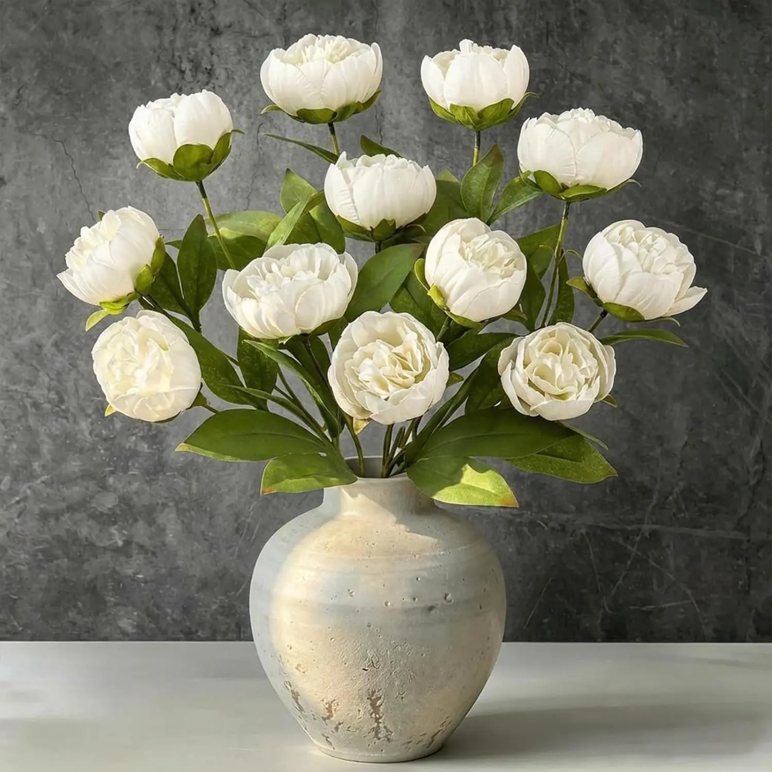 3Pcs Faux Peonies Artificial Flowers 27" White Peonies Faux Flowers for Vase Artificial Peony Flower Arrangement for Vase Filler DIY Bouquets Centerpieces Wedding Party Bridal Shower Decor