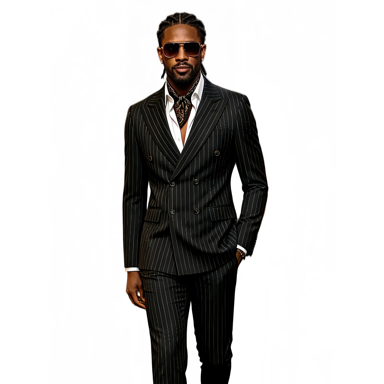 Men's 2-Piece Suit, Classic Pinstripe Double-Breasted Long Sleeve Formal Wear Jacket, Slim Fit for Weddings, Prom & Business, Menswear, Striped, Fabric, Wrinkle, Peak Lapel, Polyester Blend