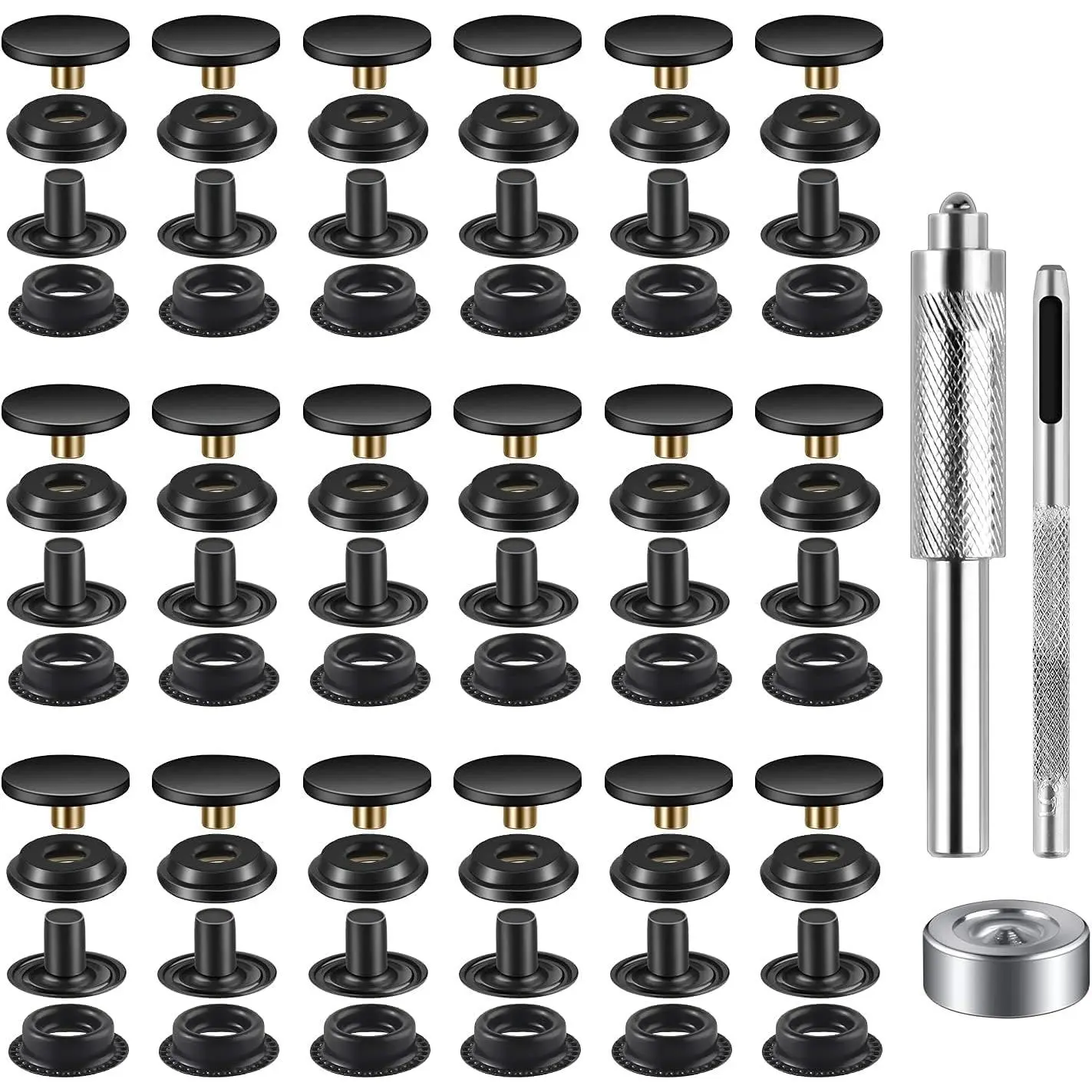 40 count (10 Sets) Snap Fastener Kit Tool 5/8 inches (15mm) Snap Button kit Snaps for Leather Snap Fasteners Kit for Leather Stainless Snaps Button for Bag, Jeans, Clothes, Fabric(Black)