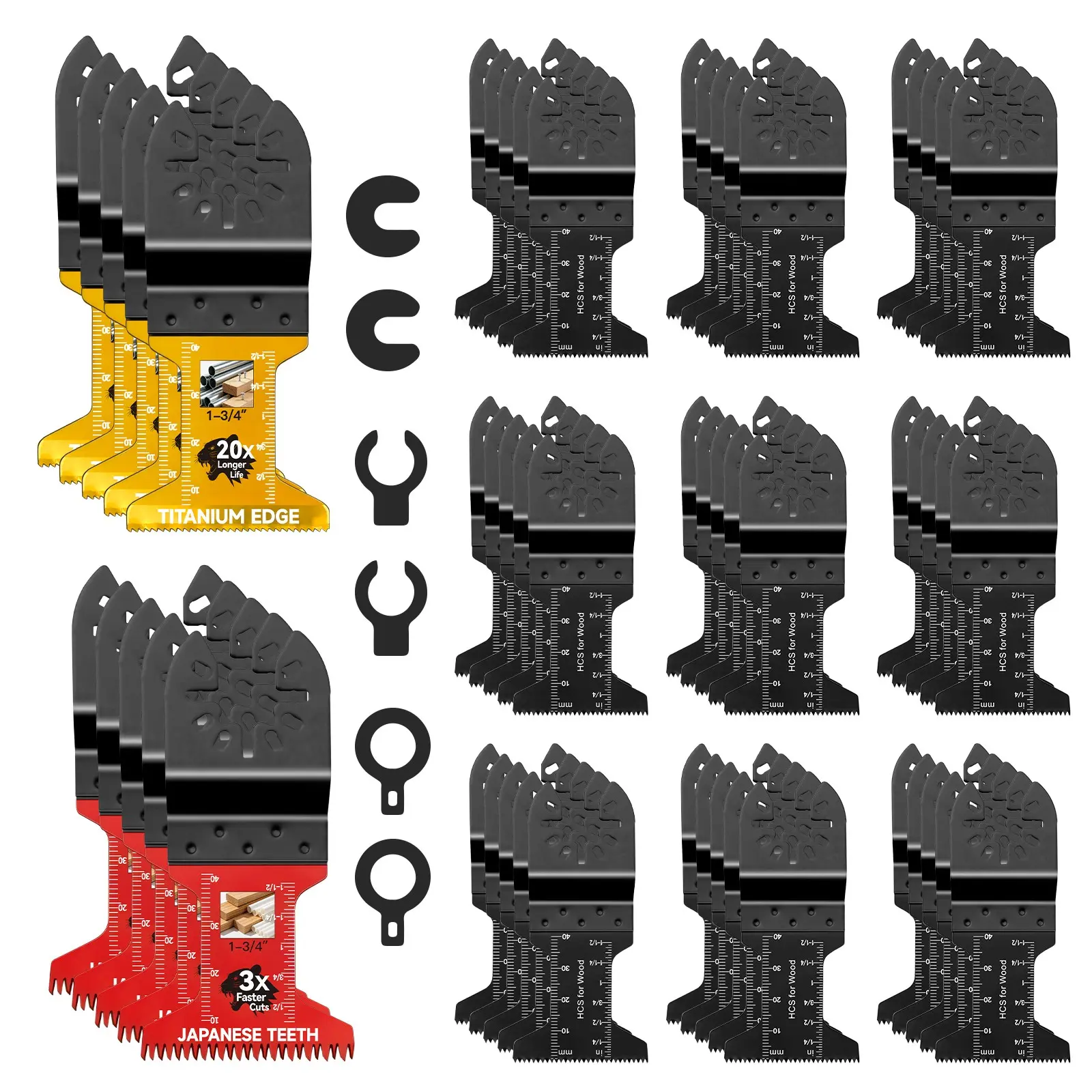 50pcs Oscillating Saw Blades, Titanium Multitool Blades for Wood Plastics Metal, Universal 44mm, Fits Rockwell Ridgid Ryobi Milwaukee