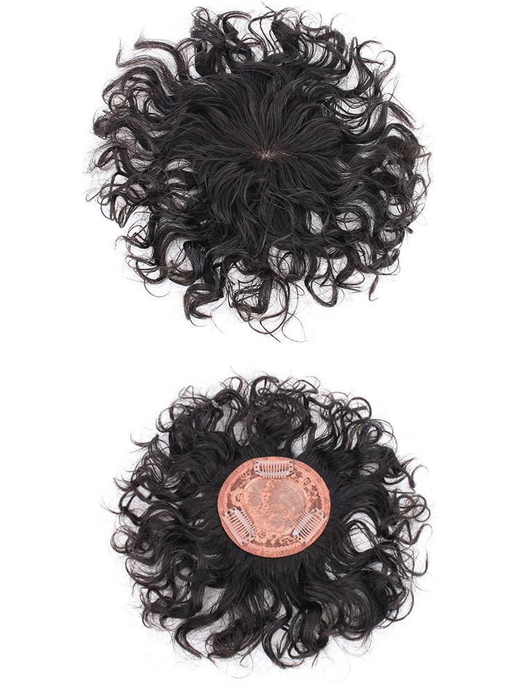 Natural Color/Dark Brown Human Hair Toppers For Women 3 Clips In Curly Topper Hairpieces For Hair Loss Volume Cover Grey Hair