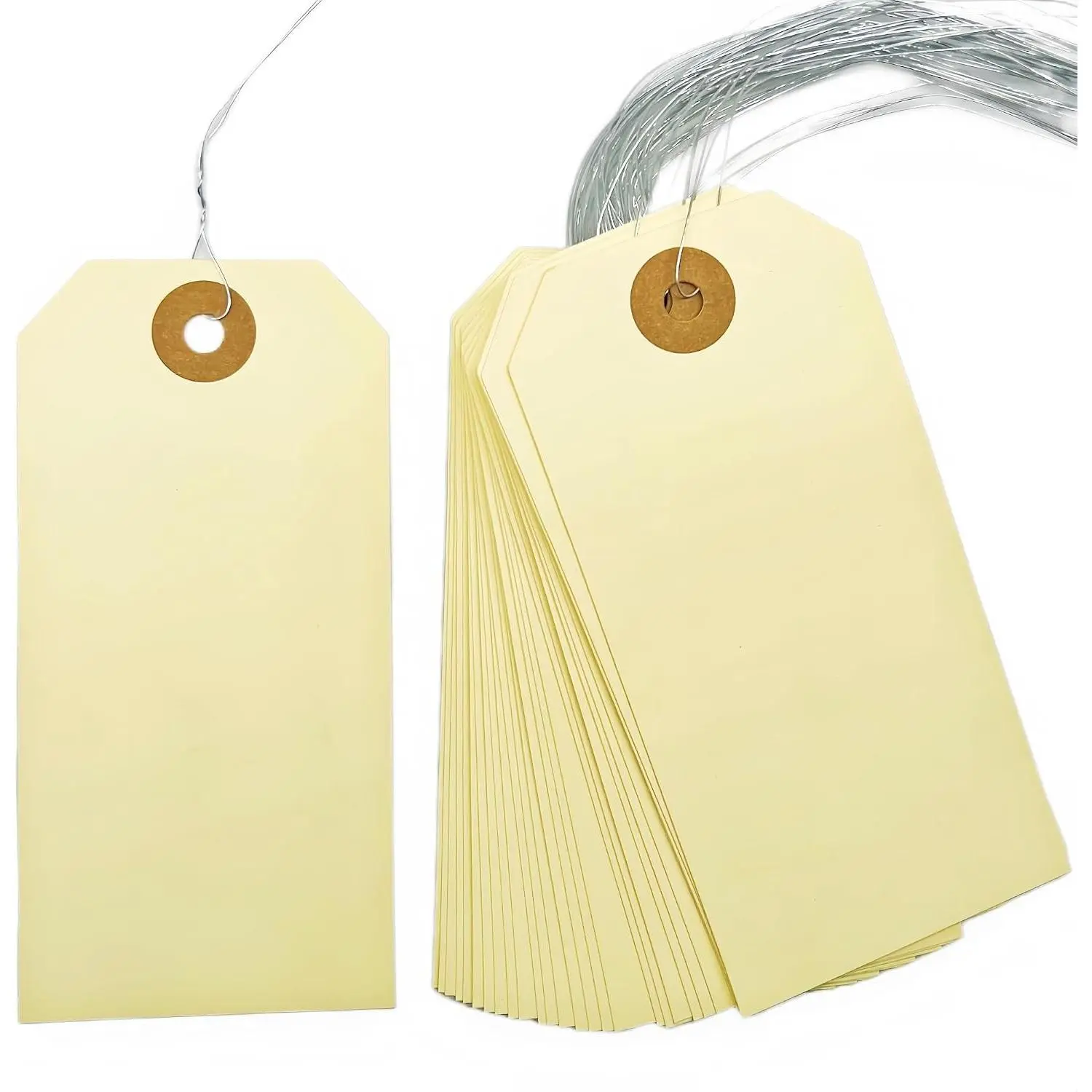 Pre-Strung Blank Shipping Labels with Wire, 120 PCS 4 3/4" x 2 3/8" Manila Hang Tabs for Luggage, Price & Gift Tagging | Write-On Surface for Inventory, Repair, Crafts & Multipurpose Use