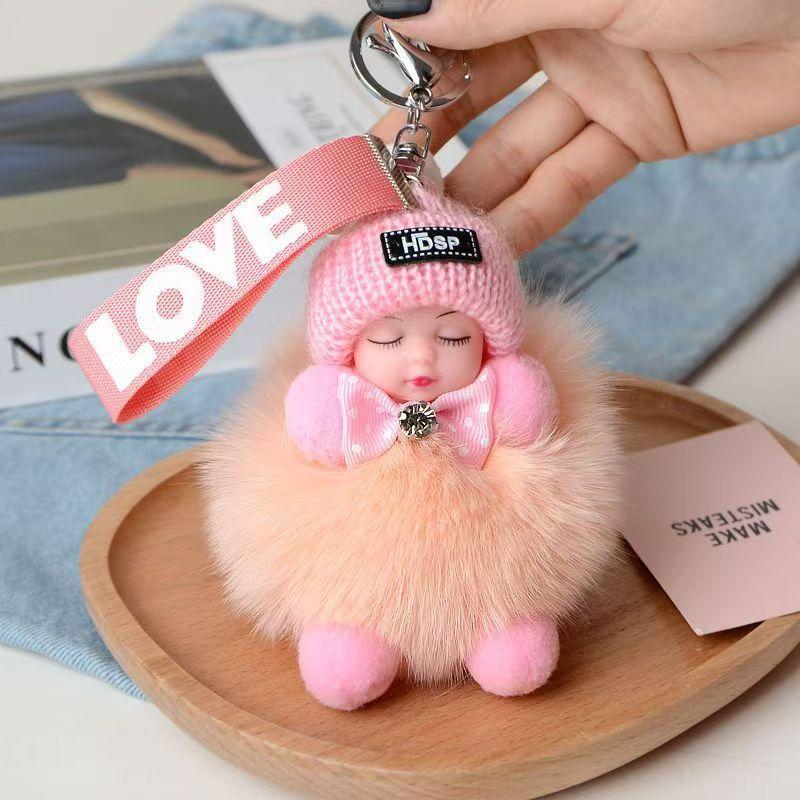 Cute 3-Piece Pom-Pom Plush Set, Sleeping Doll Keychains, Baby Car & Bag Pendant Ornaments Cute 3-Piece Pom-Pom Plush Set, Sleeping Doll Keychains, Baby Car & Bag Pendant Ornaments
