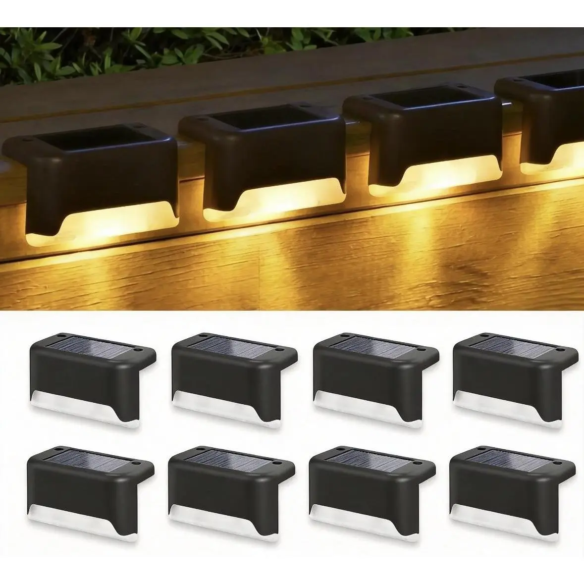 8Pcs Outdoor Fence Lights, Warm White, Solar Deck Lights Waterproof Solar Lights for Outside Wall Porch Balcony Patio Decor Furniture Lighting Outdoor Modern