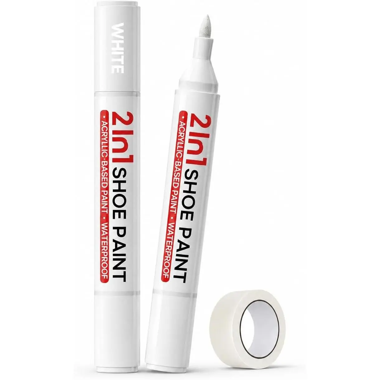 2-in-1 White Shoe  Marker, Shoe Polish 2-Pack for Yellowing & Scuffs | Permanent,  Sneaker Whitener Pen for Leather, , Fabric & Rubber, Covers Midsoles Scuffs,  & Yellowing