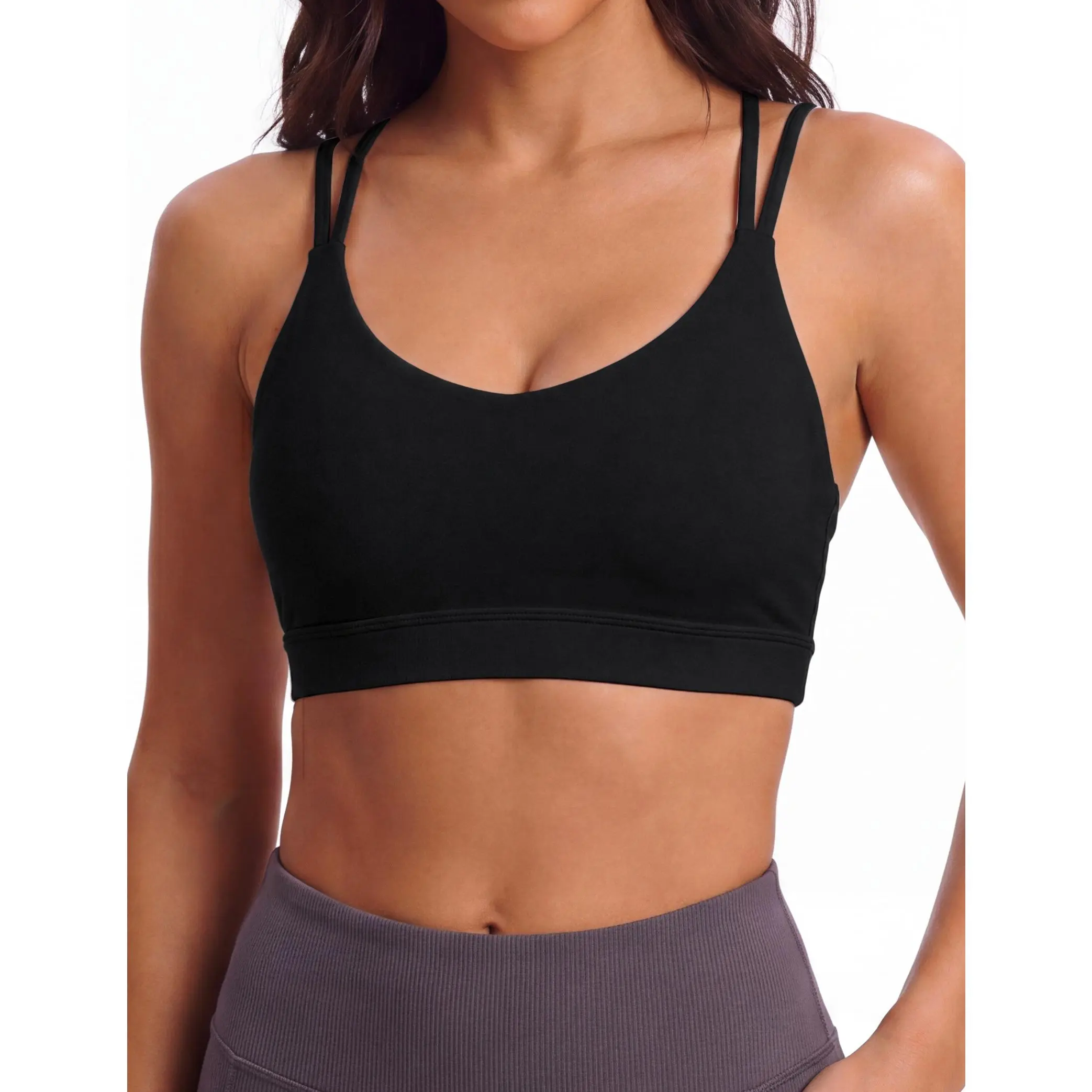 Sports Bras for Women, Double Spaghetti Strap Workout Yoga Bra, Wireless Padded Gym Fitness Bra Tops