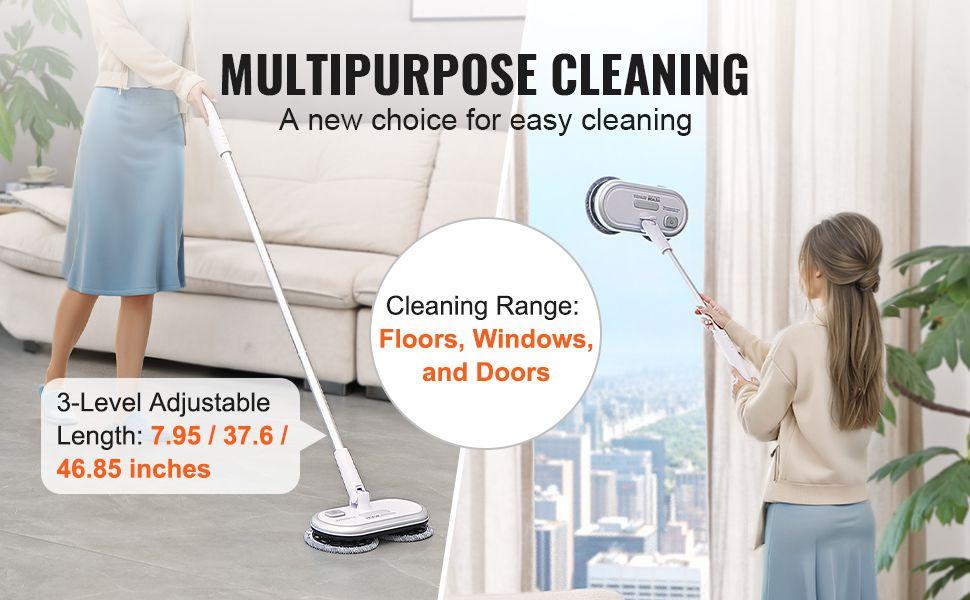 VEVOR Cordless Electric Mop, Up to 70 mins Powerful Battery, Electric Spin Mop with Dual Spinning Mop Heads, 4 Microfiber Pads & 2 Floor Scrubber Pads, for Hardwood Floor/Bathroom/Tile Floor Cleaning