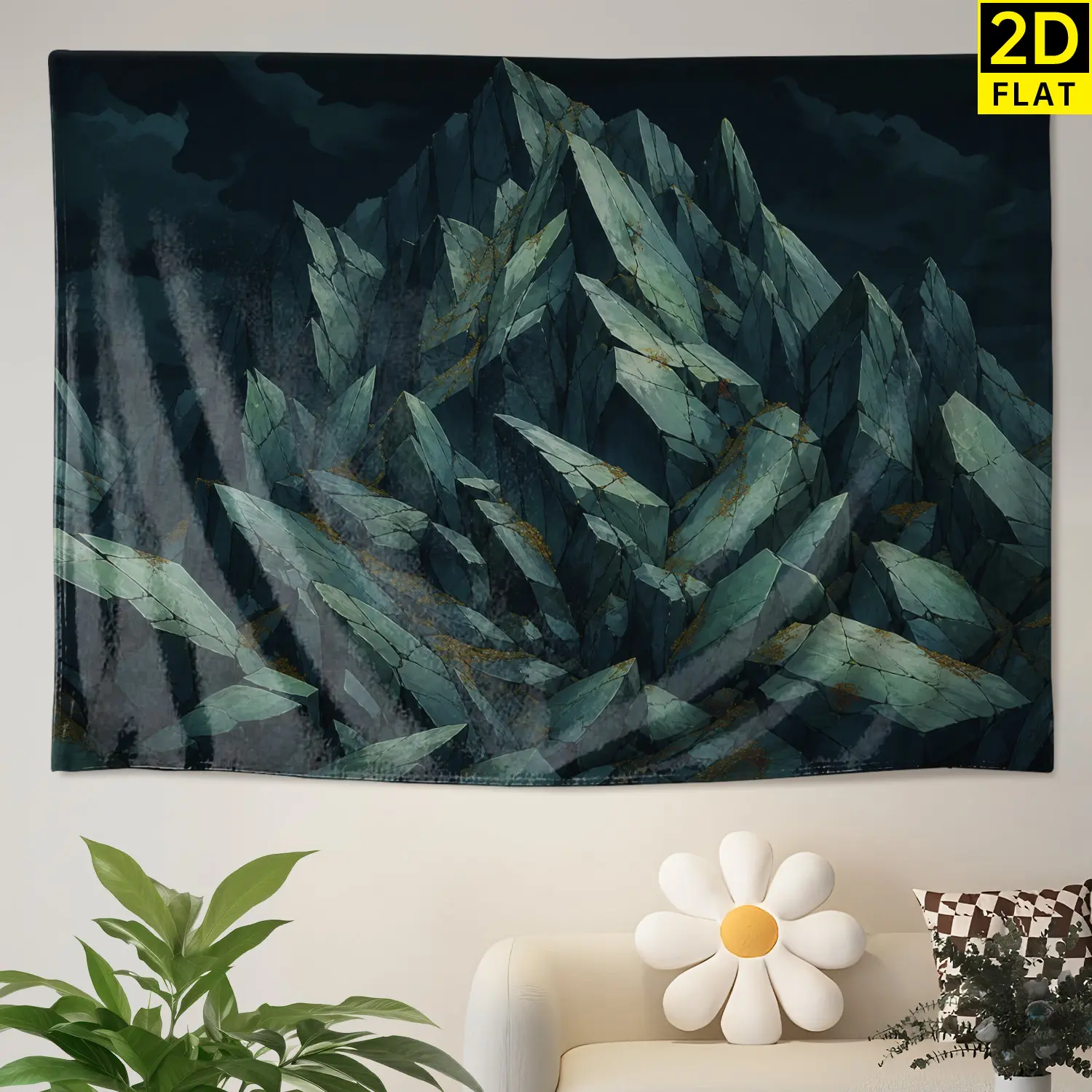 Dark Mountain Peak Geometric Stone Wall tapestry,Large size Printed Horizontal Tapestry blanket,Polyester Fabric Wall Hanging for living room,bedroom,No Installation Required,Indoor,Outdoor,Gift for Family and Friends