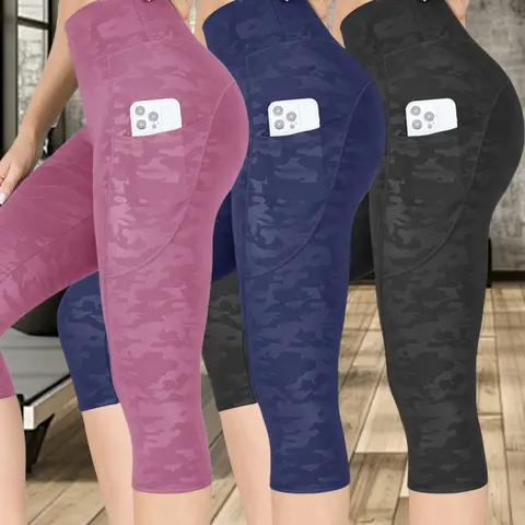 Women's Camo Print Sports Short Leggings, Casual Comfy Breathable Skinny Shorts for Yoga Gym Workout Running, Ladies Sportswear Fitness Summer Bottoms for Spring & Summer