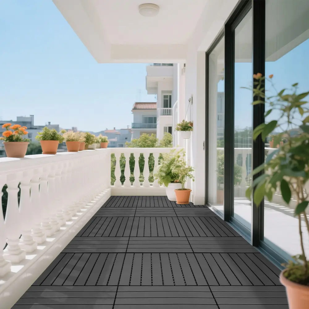 22 PCS Dark Gray Outdoor Deck Tiles, DIY Interlocking Patio Flooring Tiles, Waterproof Snap Together Wood Plastic Composite Decking Tiles, Easy Install Balcony Flooring Mats for Backyard, Garden, Poolside, Terrace, Indoor Outdoor Floor Decor
